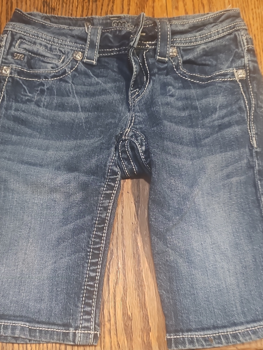 Miss Me Dark Blue Distressed Denim Jean Shorts